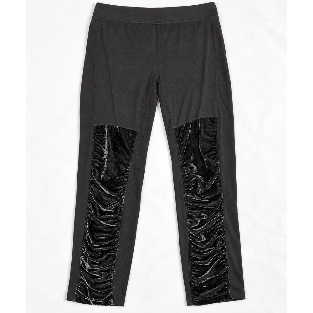 Mind Set by XCVI Black Velvet Ruched Leg Pants XL Lagenlook Stretch 36x30